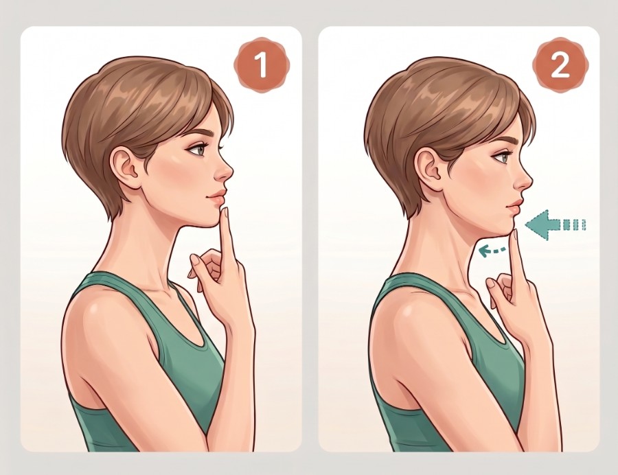 턱 당기기(Chin Tuck) 운동 동작 1·2
